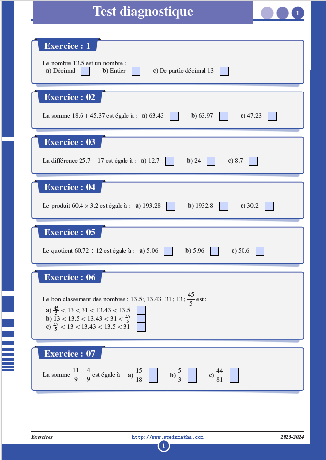 1AC Test Diagnostique - Steinmaths